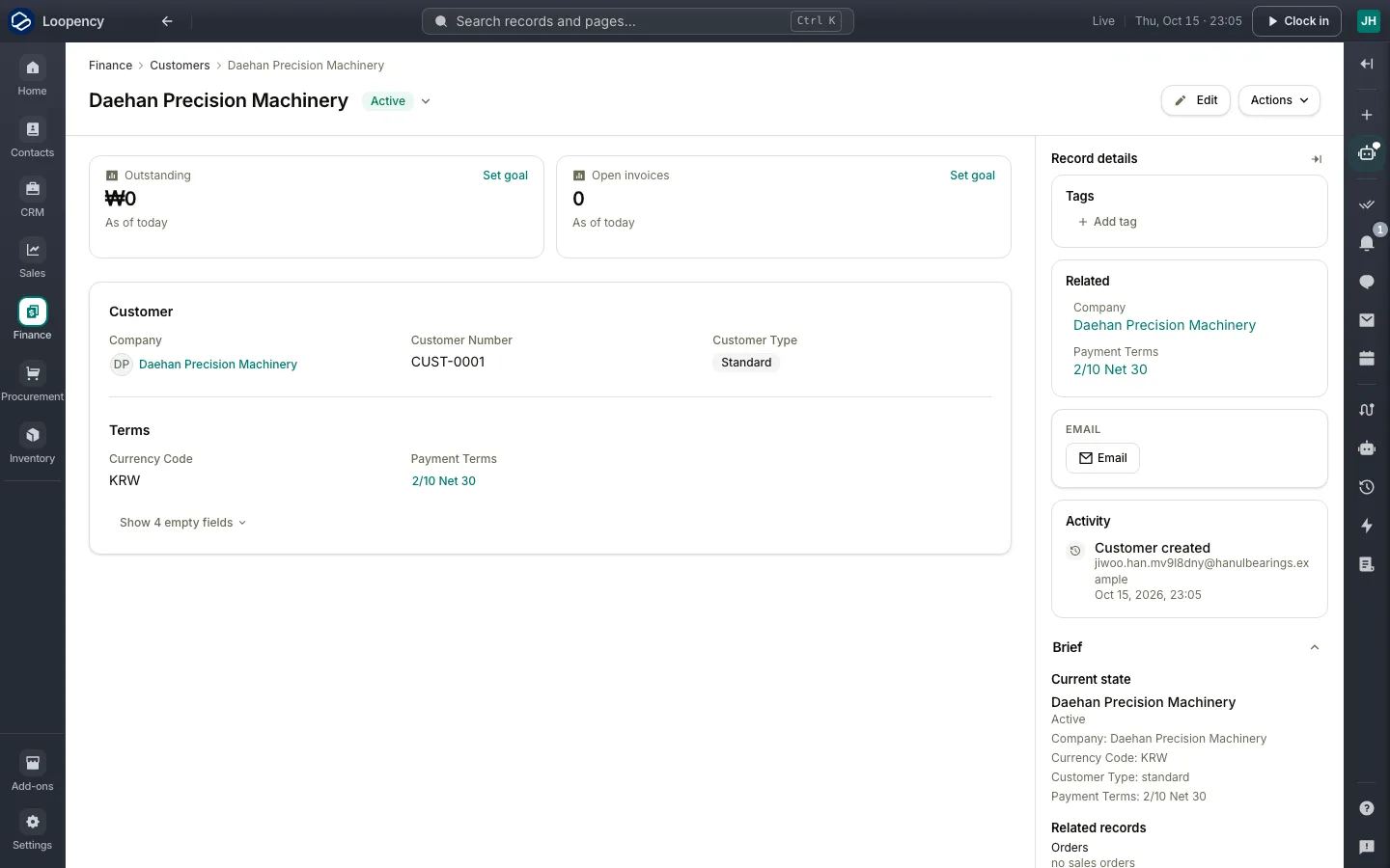 The customer's page